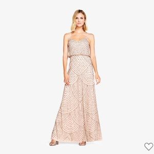 Adrianna Papell Art Deco Beaded Gown - Taupe